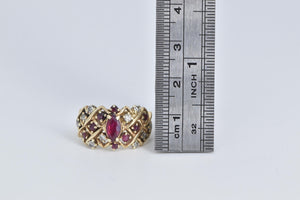 14K Marquise Ruby Natural Diamond Checkered Ring Yellow Gold