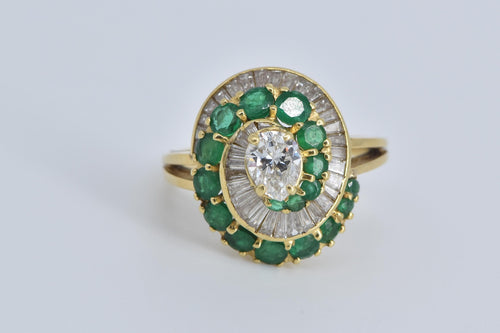 18K 3.49 Ctw Pear Natural Diamond Emerald Swirl Ring Yellow Gold