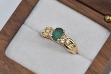Load image into Gallery viewer, 14K Oval Natural Emerald Diamond Engagement Ring Yellow Gold
