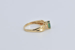 14K Oval Natural Emerald Diamond Engagement Ring Yellow Gold