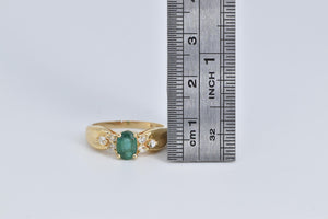 14K Oval Natural Emerald Diamond Engagement Ring Yellow Gold