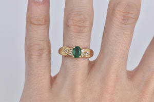 14K Oval Natural Emerald Diamond Engagement Ring Yellow Gold