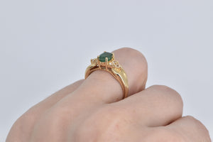 14K Oval Natural Emerald Diamond Engagement Ring Yellow Gold