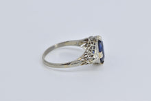 Load image into Gallery viewer, 14K Art Deco Oval Filigree Syn. Sapphire Ring White Gold