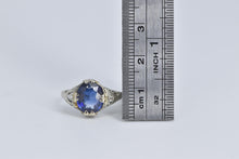Load image into Gallery viewer, 14K Art Deco Oval Filigree Syn. Sapphire Ring White Gold