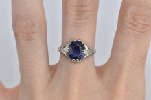 Load image into Gallery viewer, 14K Art Deco Oval Filigree Syn. Sapphire Ring White Gold