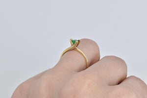 18K Round Natural Emerald Pressure Set Engagement Ring Yellow Gold