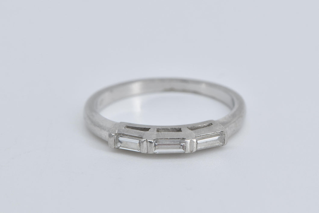 Platinum Baguette Natural Diamond Vintage Wedding Band Ring