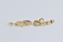 Load image into Gallery viewer, 13K Pear Ruby Natural Diamond Halo Antique Dangle Earrings Yellow Gold