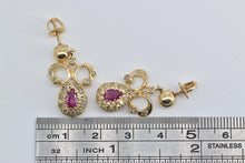 Load image into Gallery viewer, 13K Pear Ruby Natural Diamond Halo Antique Dangle Earrings Yellow Gold