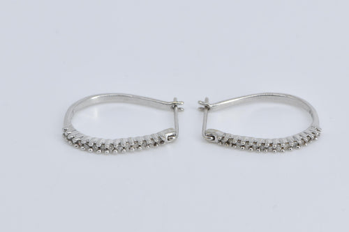 10K Oval Diamond Classic Fashion 20.5mm Hoop Earrings White Gold