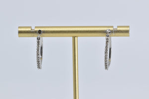 10K Oval Diamond Classic Fashion 20.5mm Hoop Earrings White Gold