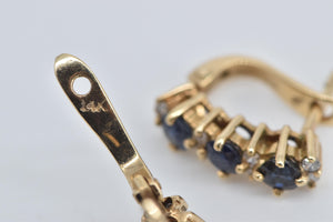 14K Sapphire Diamond Curved Bar French Clip Earrings Yellow Gold