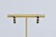 Load image into Gallery viewer, 14K Sapphire Diamond Curved Bar French Clip Earrings Yellow Gold