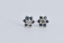 Load image into Gallery viewer, 14K Round Diamond Sapphire Halo Flower Stud Earrings White Gold