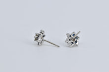 Load image into Gallery viewer, 14K Round Diamond Sapphire Halo Flower Stud Earrings White Gold