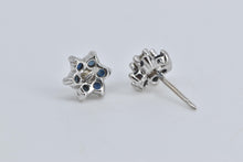 Load image into Gallery viewer, 14K Round Diamond Sapphire Halo Flower Stud Earrings White Gold
