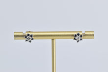 Load image into Gallery viewer, 14K Round Diamond Sapphire Halo Flower Stud Earrings White Gold