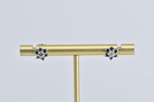 14K Round Diamond Sapphire Halo Flower Stud Earrings White Gold