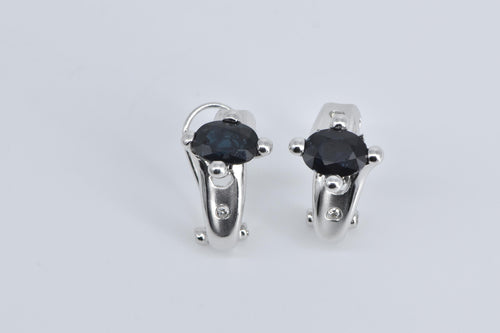 14K Natural Sapphire Natural Diamond French Clip Earring White Gold
