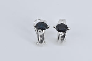 14K Natural Sapphire Natural Diamond French Clip Earring White Gold