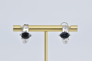 14K Natural Sapphire Natural Diamond French Clip Earring White Gold