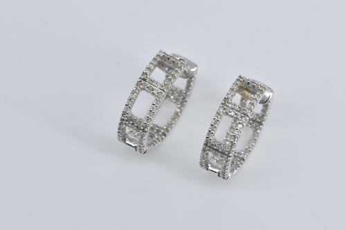 14K Diamond Encrusted Inside Outside 15.8mm Hoop Earrings White Gold