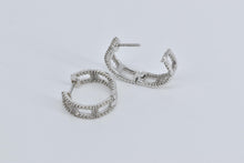 Load image into Gallery viewer, 14K Diamond Encrusted Inside Outside 15.8mm Hoop Earrings White Gold