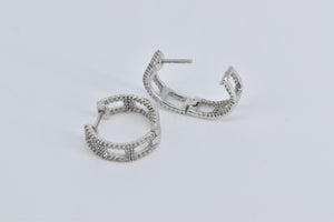 14K Diamond Encrusted Inside Outside 15.8mm Hoop Earrings White Gold