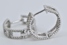 Load image into Gallery viewer, 14K Diamond Encrusted Inside Outside 15.8mm Hoop Earrings White Gold