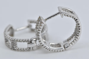 14K Diamond Encrusted Inside Outside 15.8mm Hoop Earrings White Gold
