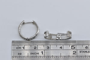 14K Diamond Encrusted Inside Outside 15.8mm Hoop Earrings White Gold