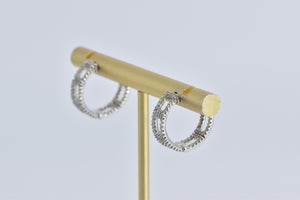 14K Diamond Encrusted Inside Outside 15.8mm Hoop Earrings White Gold
