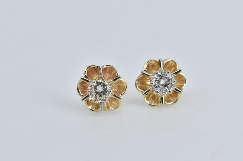 14K 0.48 Ctw Natural Diamond Vintage Solitaire Stud Earrings Yellow Gold