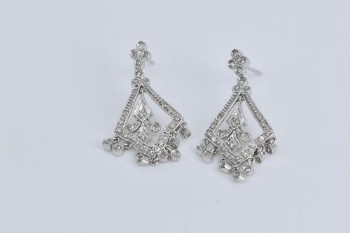 14K Natural Diamond Ornate Fringe Dangle Earrings White Gold