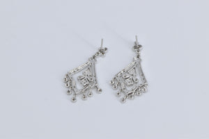 14K Natural Diamond Ornate Fringe Dangle Earrings White Gold