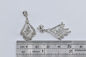 14K Natural Diamond Ornate Fringe Dangle Earrings White Gold