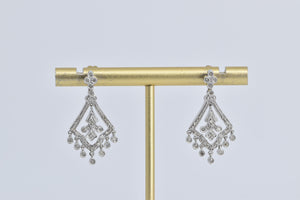 14K Natural Diamond Ornate Fringe Dangle Earrings White Gold