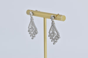 14K Natural Diamond Ornate Fringe Dangle Earrings White Gold
