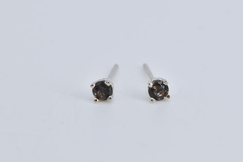 14K Smoky Quartz Solitaire Classic Simple Stud Earrings White Gold
