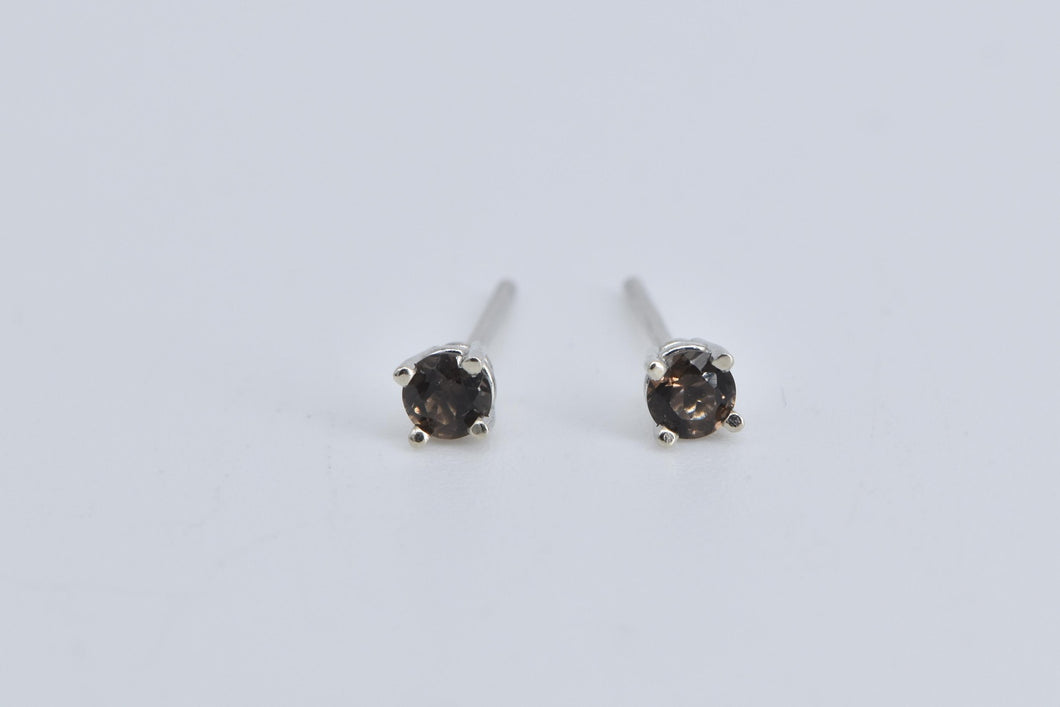 14K Smoky Quartz Solitaire Classic Simple Stud Earrings White Gold