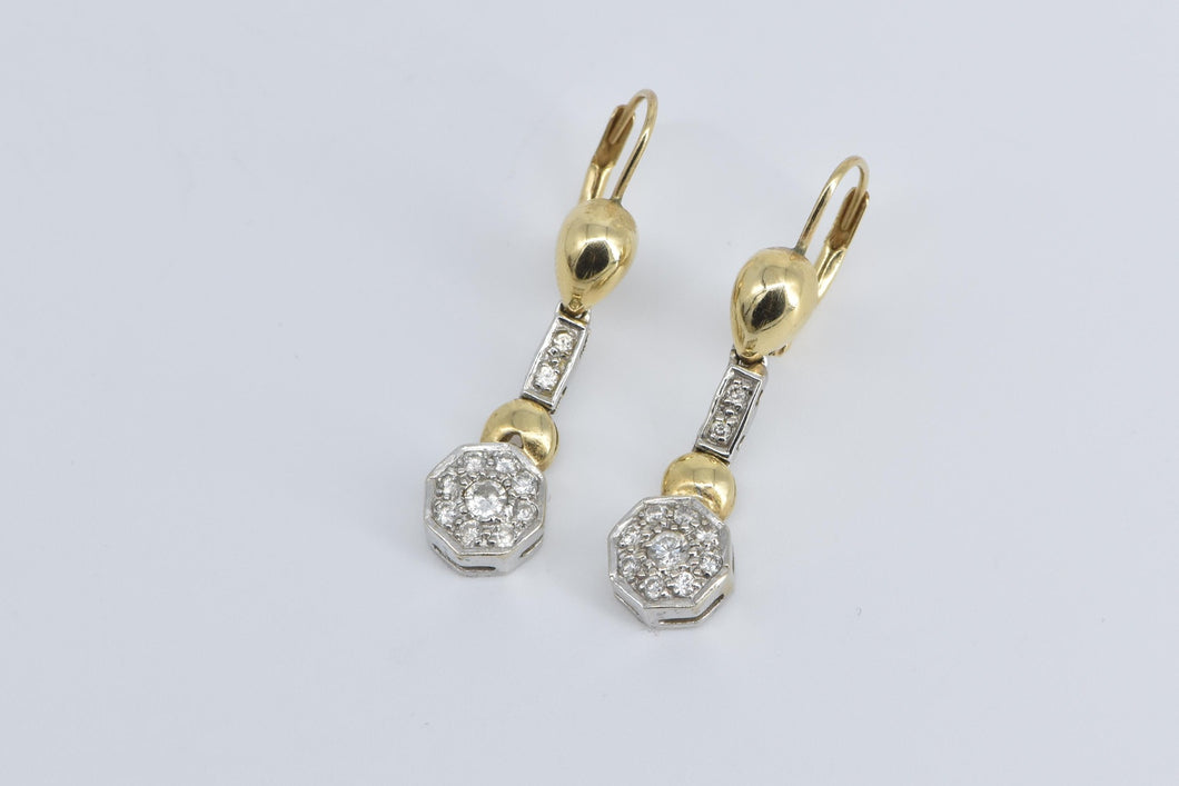 14K Two Tone Diamond Art Deco Dangle Halo Earrings Yellow Gold