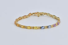 Load image into Gallery viewer, 14K Rainbow Sapphire Diamond Gradient Tennis Bracelet 7.25&quot; Yellow Gold