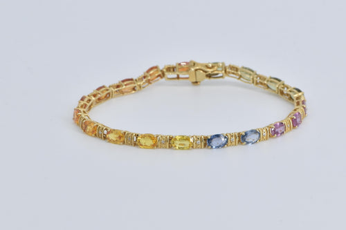 14K Rainbow Sapphire Diamond Gradient Tennis Bracelet 7.25
