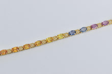 Load image into Gallery viewer, 14K Rainbow Sapphire Diamond Gradient Tennis Bracelet 7.25&quot; Yellow Gold