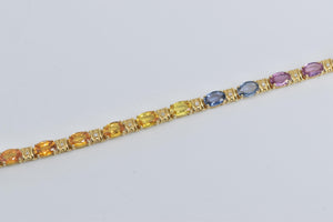 14K Rainbow Sapphire Diamond Gradient Tennis Bracelet 7.25" Yellow Gold