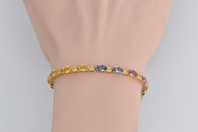 Load image into Gallery viewer, 14K Rainbow Sapphire Diamond Gradient Tennis Bracelet 7.25&quot; Yellow Gold