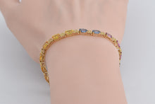 Load image into Gallery viewer, 14K Rainbow Sapphire Diamond Gradient Tennis Bracelet 7.25&quot; Yellow Gold