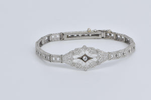 10K Natural Diamond Art Deco Filigree Fashion Bracelet 6.75" White Gold