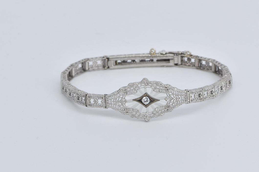 10K Natural Diamond Art Deco Filigree Fashion Bracelet 6.75